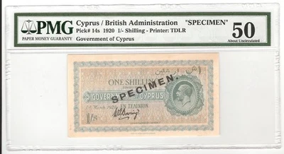 CYPRUS  1 Shilling  1920  P:14s  aUNC (50 PMG)  "SPECIMEN"  Very Rare - Image 1 of 2