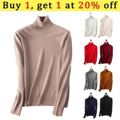 Women's Slim Knitted Turtleneck Cashmere Jumper Pullover Sweater Soft Elasticity - Image 1 of 4