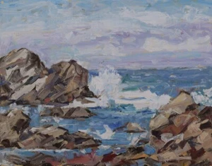 Arte Original Pintura al Óleo RM Mortensen Paisaje Marino Playa Olas Océano 11"x 14" - Imagen 1 de 1