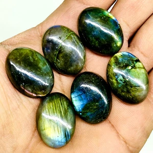 6 Stck. Natürlicher Labradorit 24-25 mm Oval Auffällig Lose Cabochon Edelsteine Posten - Bild 1 von 13