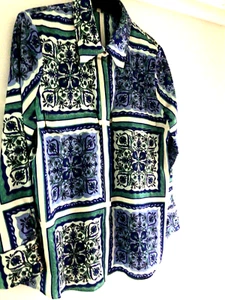 Sheike Button down dressy shirt-sz 10-12 . Ivory/turquoise/blues/mauve - Picture 1 of 15