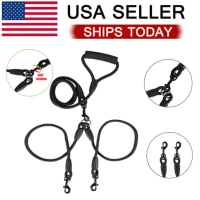 Acoplador de 2 vías para perros mascotas doble correa doble de nailon para caminar sin enredos plomo EE. UU.** Foto 1 de 4