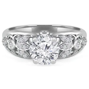 1.11 CT Round VS1 D Lab Created Diamond Pave Engagement Ring 14K White Gold - Bild 1 von 3