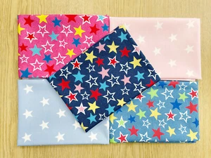 Fat Quarter Bundle - Pink & Blue Multi Stars Childrens - Craft Fabric - Picture 1 of 3