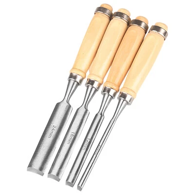4Pcs Wood Chisel Set Round Curved Carbon Steel Semicircular Edge 6/12/18/24mm - Image 1 of 4