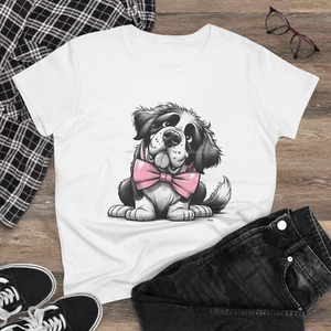 Camiseta Digipups San Bernardo Cachorro Perro Rosa Pajarita Boceto Dibujos Animados Damas - Imagen 1 de 3