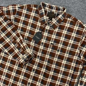 Filson Field Camicia Flanella Uomo 2XL Marrone Grigio Plaid Peso Medio Cotone Spazzolato NUOVO - Foto 1 di 11