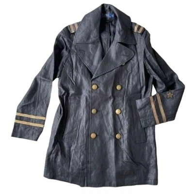 Polo Ralph Lauren Linen Jacket Nautical Navy Double Breasted Blazer Long Size 10 - Image 1 of 4