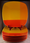 Seven 222 Fifth (PTS) Color Blocks Square Dinner Plates Yellow Orange Modern Loo