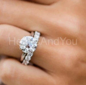 1.3ct Round Cut Moissanite Anniversary Eternity Bridal Set 14K White Gold Plated - Picture 1 of 6