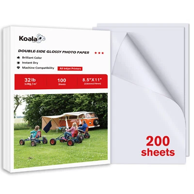 200 Sheets Koala 8.5x11 Double Side Glossy 120g Inkjet Print Photo Paper 32lb HP - Image 1 of 4