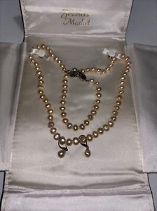 BEAUTIFUL VINTAGE PINK PEARL NECKLACE SET STERLING 925 CLASP - Picture 1 of 4