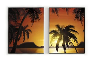 Palmenstrand Sonnenuntergang Wanddrucke, Tropischer Sonnenuntergang Wandbild, Wohndeko, Palmenstrand - Bild 1 von 9