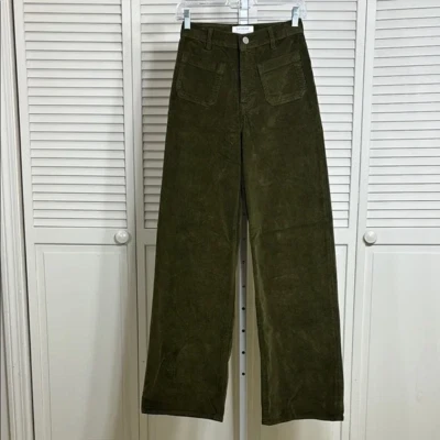 NWT La Ligne Women's Green Corduroy Patch Pocket Isadora Pants Size 24 - Image 1 of 4