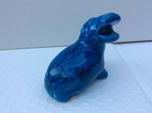 Vintage Blue Porcelain Egyptian Nile Hippopotamus Figurine Made In Italy - Picture 1 of 11