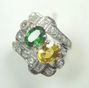 Antique Art Deco Diamond Tsavorite Sapphire Ring Size 4 Platinum EGL USA - Picture 1 of 12