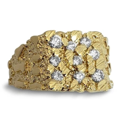 Real 18K Yellow Gold Men's Nugget Ring 0.62ct Diamond, Natural or Lab-Created - Image 1 of 4