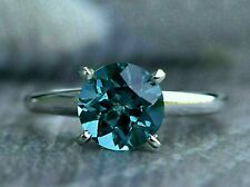 2Ct Round Cut Solitaire Simulated Blue Topaz Wedding Ring 14k White Gold Plated