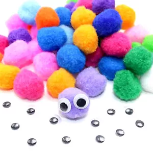 100 pompones pompones de color mixto de 3/4" con 20 piezas de ojos móviles para niños hágalo usted mismo - Imagen 1 de 10