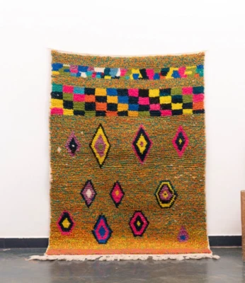 Alfombra 3x5 Hecha a Mano Marroquí Pequeña Naranja Lana Azilal Beni Salón Foto 1 de 4