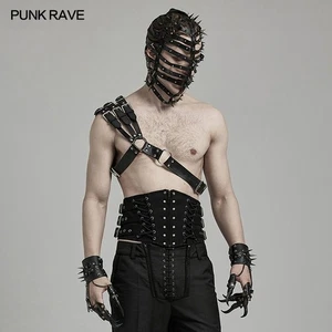 Punk Rave Cool Men Black Gothic Punk Single Shoulder Pu Leather Harness Vest - Bild 1 von 21