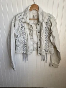 Chaqueta de mezclilla Forever 21 para mujer talla pequeña con cordones corsé laterales corta, occidental - Imagen 1 de 7