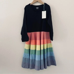 NWT Svaha Long Sleeve Black Rainbow Twirl Skirt Dress 11/12 - Picture 1 of 3