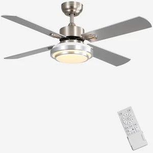 Indoor Ceiling Fan Light Fixtures Remote LED 48 Brushed Nickel Ceiling Fans f... - Picture 1 of 5