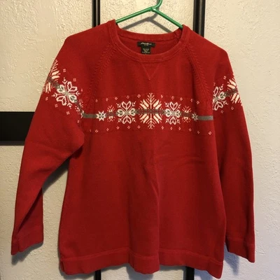Suéter de punto para mujer Eddie Bauer rojo Fair Isle talla L cuello redondo de algodón  Foto 1 de 4