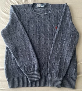 Polo Ralph Lauren Uomo Grande Blu Navy 100% Seta Maglia Cavo Maglione Rosso Pony - Foto 1 di 8