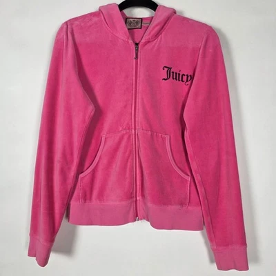 Juicy Couture Y2K Velour Womens XL Long Sleeve Pink Full Zip Hoodie - Image 1 of 4
