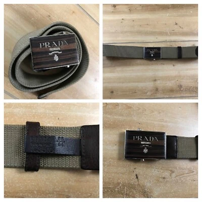 Hebilla de cinturón Prada madera plateada color tostado telaraña ribete ajustable de colección para mujer S/M Foto 1 de 4