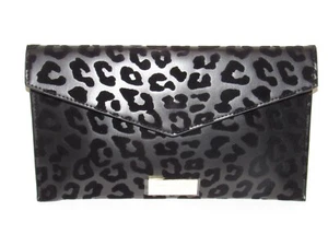Jimmy Choo Black Leopard Clutch Pouch Bag Handbag Faux Leather Slim NEW - Picture 1 of 4