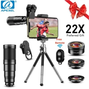 APEXEL 4 In 1 22x Zoom Telescope Phone Lens Fisheye Wide Angle Macro Lens Tripod - Picture 1 of 12