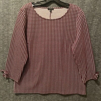 Talbots Sweater Womens Large Burgundy Bow Accent Cotton Blend Stretch Knit Top - Image 1 of 4