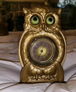 🦉Antique Mechanical Clock Whimsical Owl Glass Moving Eyes Mantel GERMANY🦉  - Picture 1 of 14