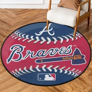 Braves Tappeto da Baseball 5.3ft/63inch Tappeto Area Rotonda Tappeto Antiscivolo Assorbente Ad... - Foto 1 di 7