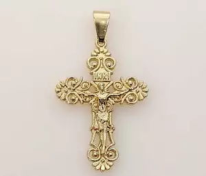 Jesús Crucifijo Cruz Colgante Enchapado en Oro Laminado Chapado Cruz Medalla Dije - Imagen 1 de 2