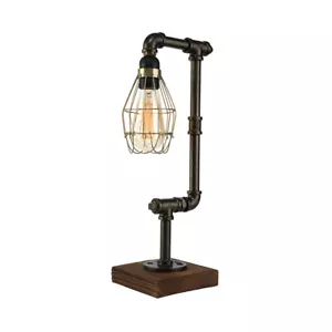 Vintage Industrial Retro Adjustable Iron Pipe Desk Table Lamp Metal Wire Cage - Picture 1 of 12