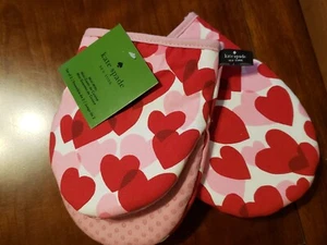 NWT NEW KATE SPADE Pink Red Valentine Heart MINI OVEN MITT 2 PC SET  100% COTTON - Picture 1 of 2