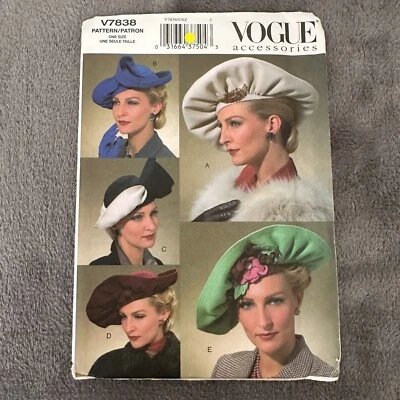 Vogue V7838 Sewing Pattern Vintage Hats 1930s 1940s Style Accessories UNCUT - Image 1 of 4