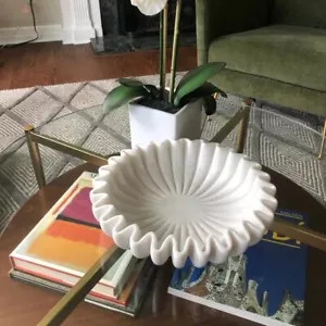 Decorative Handmade White Marble Ruffle Bowl, Ripple Bowl - Picture 1 of 5