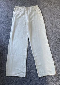 Womens Toast Ecru Trousers Size 14 100% Linen Wide Leg Side Button - Picture 1 of 6