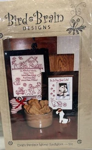 Bird Brain Designs Dog Cat Perfect World Redwork Embroidery Hot Pads - Picture 1 of 6
