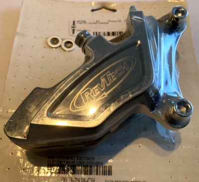 RevTech / PM Front Right Brake Caliper USA Made * Chrome 4 Piston Harley 84-99 - Image 1 of 4