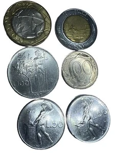 ITALY LIRES 6 COINS $1.000-$500-$100-$50 From 1957 To 1998 FREE SHIPPING MS - Picture 1 of 4