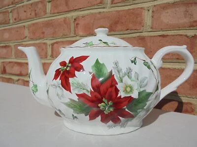 Tetera vintage Arthur Wood & Son Staffordshire Inglaterra Navidad Poinsettia Foto 1 de 4