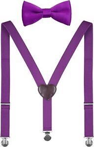 Pzle Men's Boys' Suspenders and Bow Tie Set Adjustable