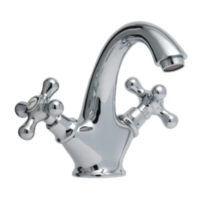 Retro Bad Armatur Waschbecken Waschtisch Mischbatterie mit Kreuzgriffen in Chrom