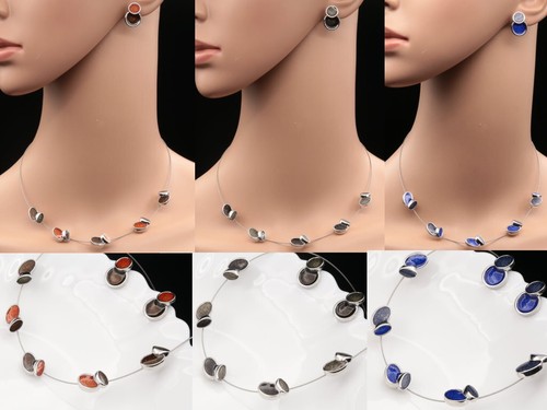 GUCCI JEWELRY girocollo smaltato design ovale argento placcato corda collana orecchini gioielli S03